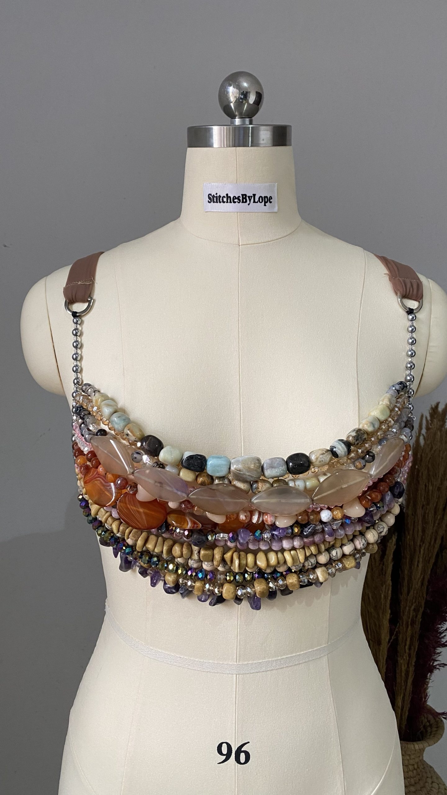 Gemstone & crystal bead bralette top #fyp #beadwork