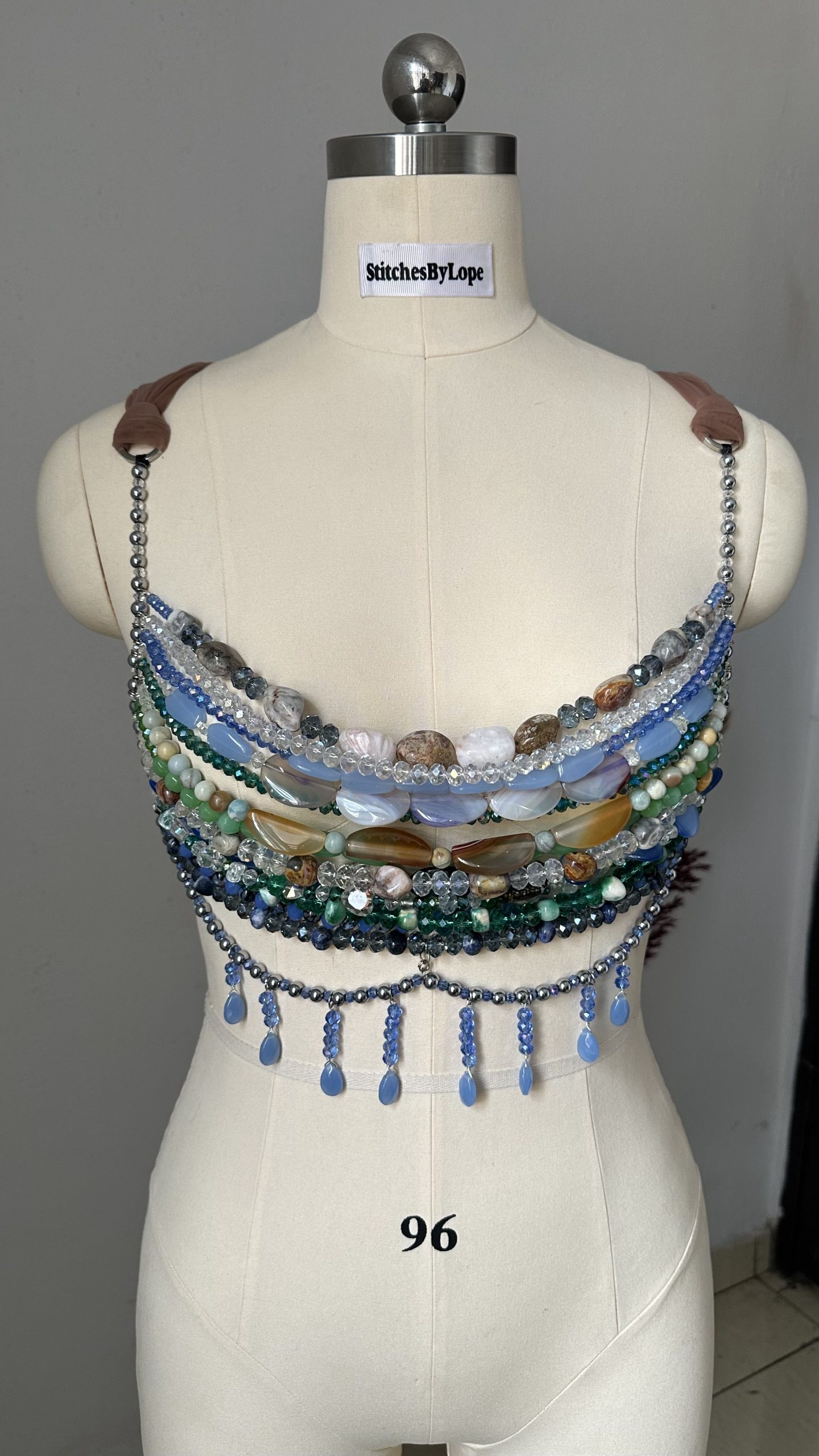 New Designer heavily embellished Crystal bra bralette Top with straps M-4-6